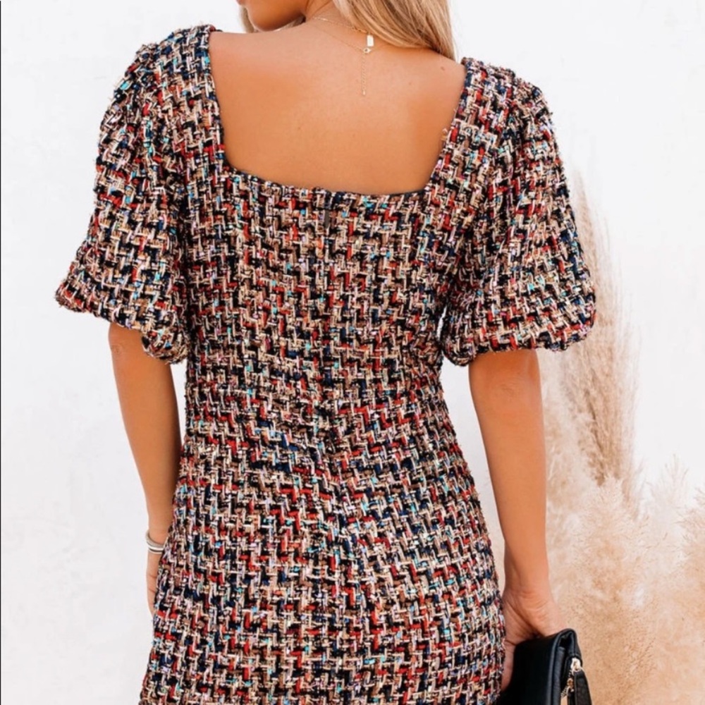 VICI JUST FOR ME PUFF SLEEVE TWEED DRESS